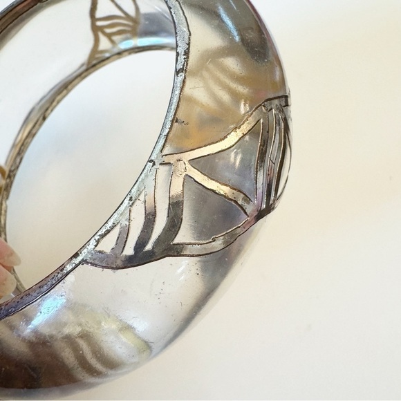 Vintage Silver Gold Embellished Clear Lucite Bangle Bracelet Set - Picture 10 of 12